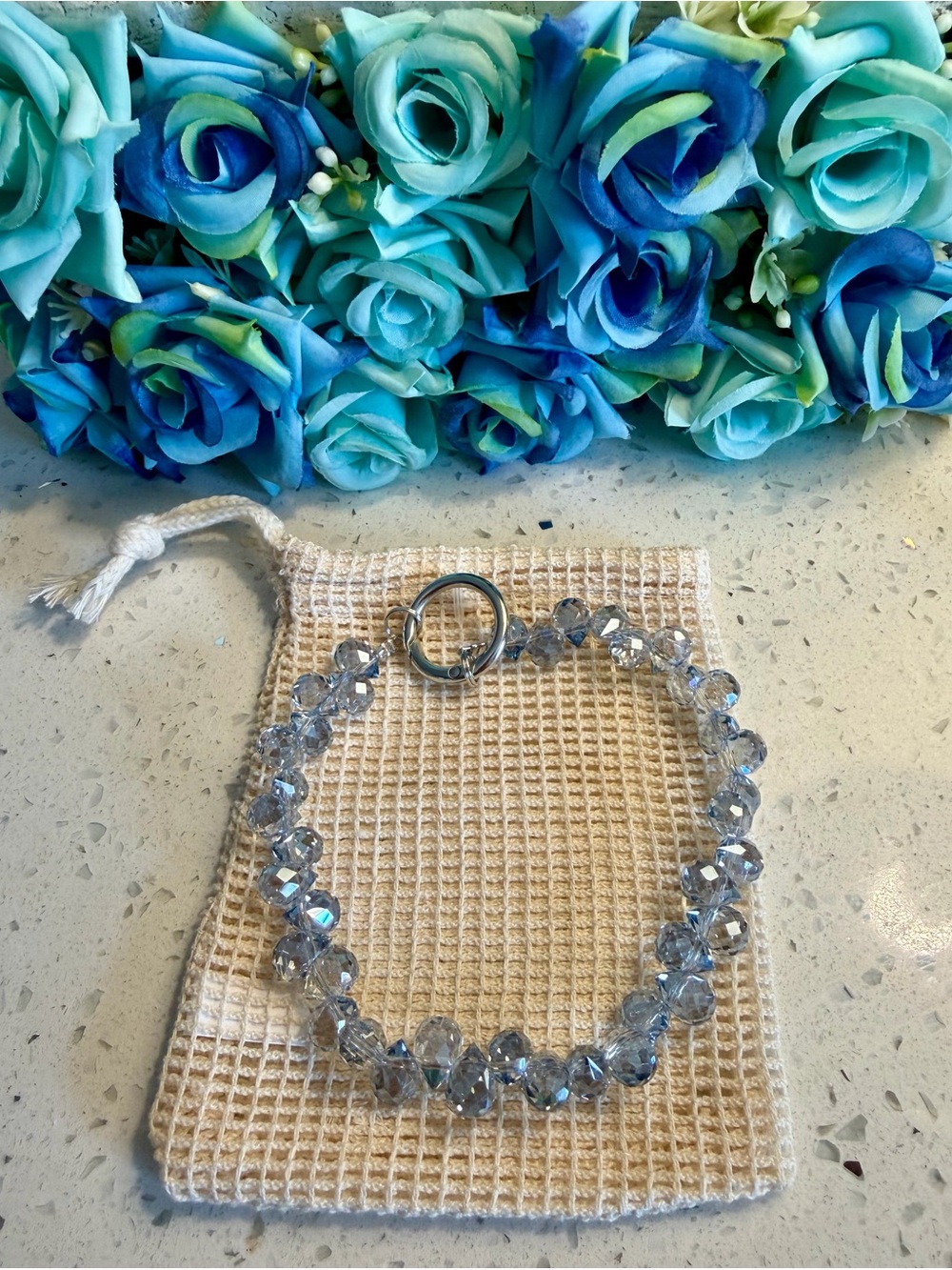 Crystal Bead Phone Wrislet  in Light Blue